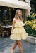 Beautiful Yellow Strapless Tiered Homecoming Dress Cute Layered Ruffle Organza Party Gown,HD1312
