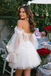 Modern White Off-the-Shoulder Tulle Balloon Sleeve Homecoming Dress,HD1234