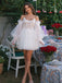 Modern White Off-the-Shoulder Tulle Balloon Sleeve Homecoming Dress,HD1234