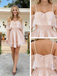 Soft Pink Off-the-Shoulder Lace Homecoming Dress A-Line Mini Short Graduation Gown,HD1209
