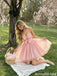 Pink Strapless Sweetheart Sequin Bow Short Tulle A Line Unique Homecoming Dress,HD1230