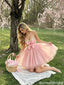 Pink Strapless Sweetheart Sequin Bow Short Tulle A Line Unique Homecoming Dress,HD1230