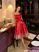 Classy Red Strapless Rose Embroidery Homecoming Dress For Party,HD1287
