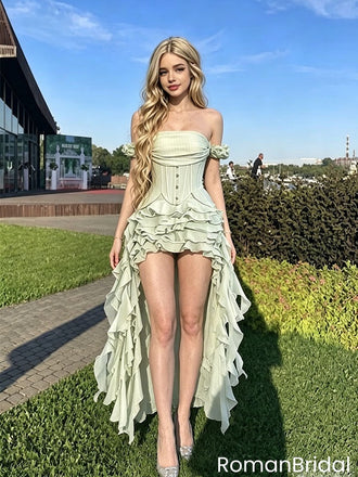 Elegant Sage Green Homecoming Dress Corset Bodice Ruffled Tiered Skirt,HD1255