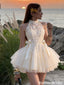 Beautiful Ivory Lace Short Homecoming Dress Halter Neck Tulle Mini Cocktail Gown,HD1216