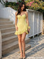 Classy Yellow Corset Homecoming Dress Sleeveless Ruffle Hem Unique Mini Party Gown,HD1307
