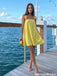 Pretty Yellow Homecoming Dress Sexy Spaghetti Strap Sleeveless Floral Satin Party,HD1284