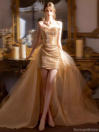 Shiny Gold Sweetheart Mermaid Short Homecoming Dresses For Party,HD1160