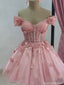 Elegant Floral Pink Off-Shoulder Short Sleeveless Homecoming Dresses For Birthday Party,HD1180