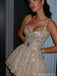 Shiny Spaghetti Strap A-Line Sequin Short Homecoming Dresses For Party,HD1152