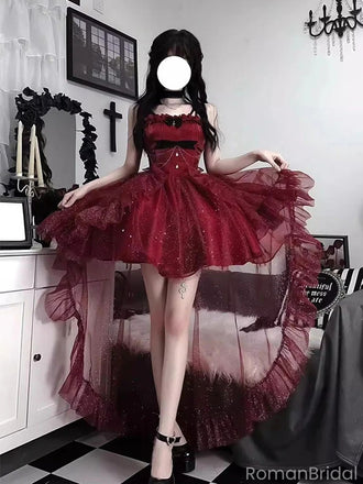 Sexy Red Spaghetti Strap High Low A-Line Short Homecoming Dresses For Party,HD1157