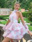 Pretty Halter Backless Floral Print Organza Homecoming Dresses,HD1202