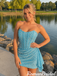 Stunning Blue Sequin Strapless Corset Homecoming Dress Draped Bodycon Styling,HD1361