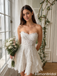 Modern Lace Sweetheart Strapless Mini Wedding Dresses with Exquisite Applique Details,WD0634
