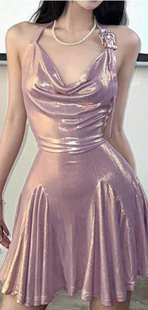 Sexy Pink Halter Strap Sleeveless A-Line Short Homecoming Dresses For Party,HD1145