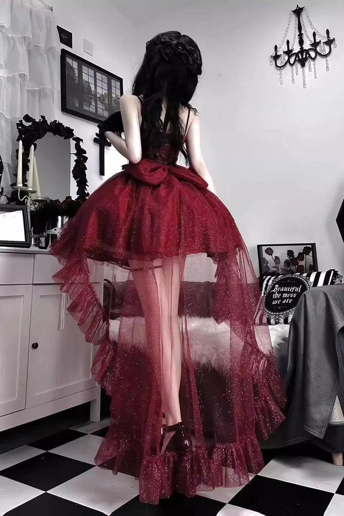 Sexy Red Spaghetti Strap High Low A-Line Short Homecoming Dresses For Party,HD1157