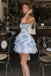 Pretty Strapless Floral Organza Mini Homecoming Dress with Layered Ruffles,HD1334