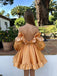 Classy Orange Off-Shoulder Satin Cocktail Homecoming Dress Featuring Puffy Sleeves,HD1321