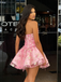 Unique Strapless 3D Floral Applique Tulle Short Homecoming Dress Fancy Graduation Party Gown,HD1203