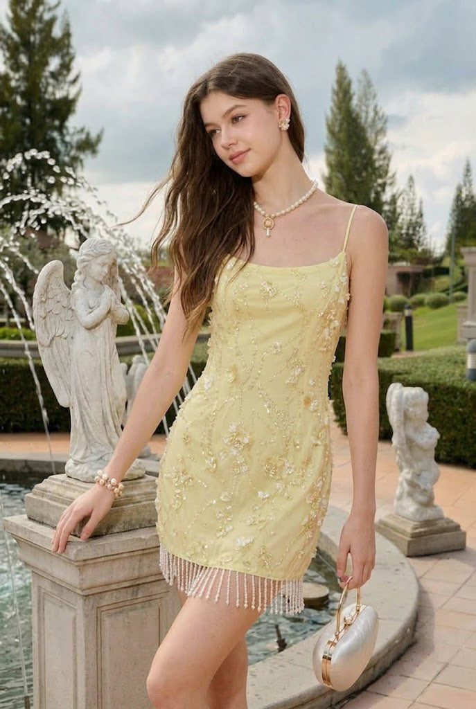 Unique Yellow Beaded Mini Homecoming Dress for Party,HD1298