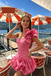 Cute Pink One Shoulder Mini Dress Fancy Ruffle Detail Short Homecoming Dress,HD13010