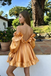 Classy Orange Off-Shoulder Satin Cocktail Homecoming Dress Featuring Puffy Sleeves,HD1321