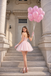 Pretty Pink Strapless Homecoming Dress Tulle Skirt Chic Lace Gloves Matching,HD1253
