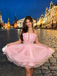 Beautiful Pink Pleated Strapless Homecoming Dress Unique Short A-Line Ball Gown,HD1248