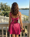Beautiful Magenta Square Neck Satin Homecoming Dress Trendy Sleeveless Prom Outfit,HD1272
