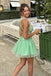 Sexy Mint Green V Neck Ruffle Halter Tulle A Line Homecoming Dress,HD1313