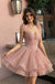 Classy Pink Square Neck Ruffle Strap Corset Mini Homecoming Dress Fancy,HD1355