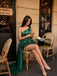 Sexy Emerald Green One-Shoulder Satin Gown Fancy High-Slit Unique Homecoming Dress,HD1288