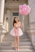 Pretty Pink Strapless Homecoming Dress Tulle Skirt Chic Lace Gloves Matching,HD1253