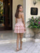 Beautiful Pink Beaded Homecoming Dress Halter Neck Tiered Mini Fancy Formal Style,HD1308
