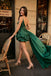 Sexy Emerald Green One-Shoulder Satin Gown Fancy High-Slit Unique Homecoming Dress,HD1288