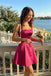 Beautiful Magenta Square Neck Satin Homecoming Dress Trendy Sleeveless Prom Outfit,HD1272