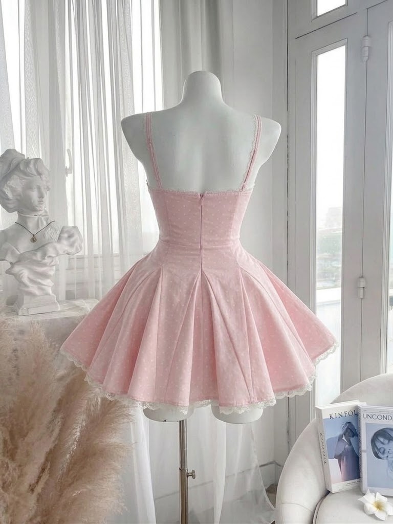 Beautiful Pink Polka Dot Homecoming Dress Pretty Sleeveless A-Line Mini,HD1263