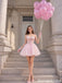 Pretty Pink Strapless Homecoming Dress Tulle Skirt Chic Lace Gloves Matching,HD1253