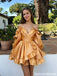 Classy Orange Off-Shoulder Satin Cocktail Homecoming Dress Featuring Puffy Sleeves,HD1321