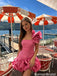 Cute Pink One Shoulder Mini Dress Fancy Ruffle Detail Short Homecoming Dress,HD13010