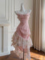 Elegant Pink Spaghetti Strap High Low Sleeveless Homecoming Dresses For Birthday Party,HD1181