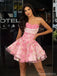 Unique Strapless 3D Floral Applique Tulle Short Homecoming Dress Fancy Graduation Party Gown,HD1203