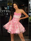 Unique Strapless 3D Floral Applique Tulle Short Homecoming Dress Fancy Graduation Party Gown,HD1203