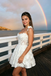 Stunning White Floral Applique One Shoulder 3D Lace Short Homecoming Dress,HD1314