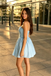 Pretty Sky Blue Ruffled Corset Homecoming Dress for Chic Cocktail Parties,HD1245