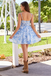 Modern Blue Floral Corset Homecoming Dress Unique Square Neck Mini Party Fit,HD1268