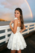 Stunning White Floral Applique One Shoulder 3D Lace Short Homecoming Dress,HD1314