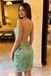 Sexy Mint Green Sequin Bodycon Homecoming Dress Fancy Spaghetti Strap Evening Wear,HD1273
