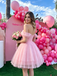Pretty Blush Tulle Homecoming Dress Sweetheart Pearl Embellished Puff Sleeves,HD1249