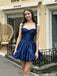 Chic Navy Sweetheart Corset Strap Floral Short Satin A-Line Party Homecoming Dress ,HD1325
